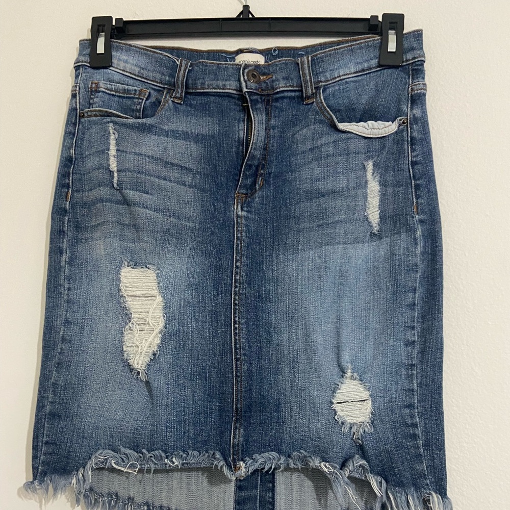 Sneak Peek Frayed Hem Denim Mini Skirt
